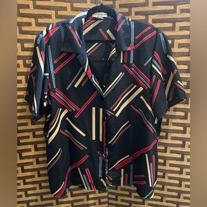 VINTAGE NOTATIONS black print button blouse womens 2x